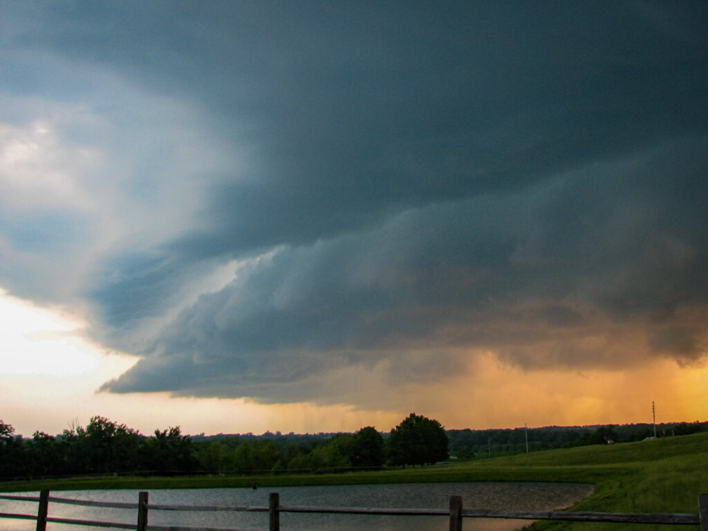 Shelf cloud over a pond