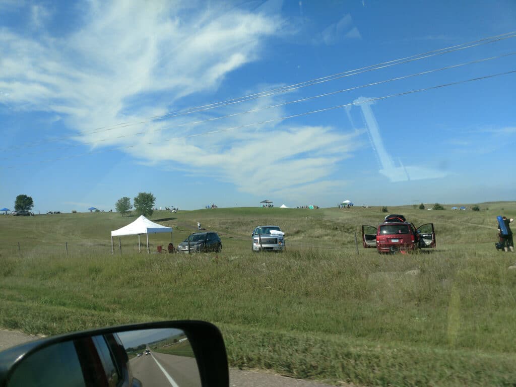 People gather in the town of Arnold, NE during the great American Total Eclipse of August 21, 2017