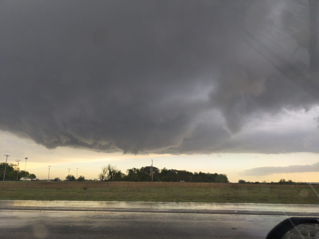 Looking South at a wall cloud in Moore, Oklahoma on April 19, 2023